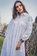 DRESS FLOW LONG PUFF SLEEVE PRINTED - فستان متناسق طويل اكمام منفوخه مطبوع