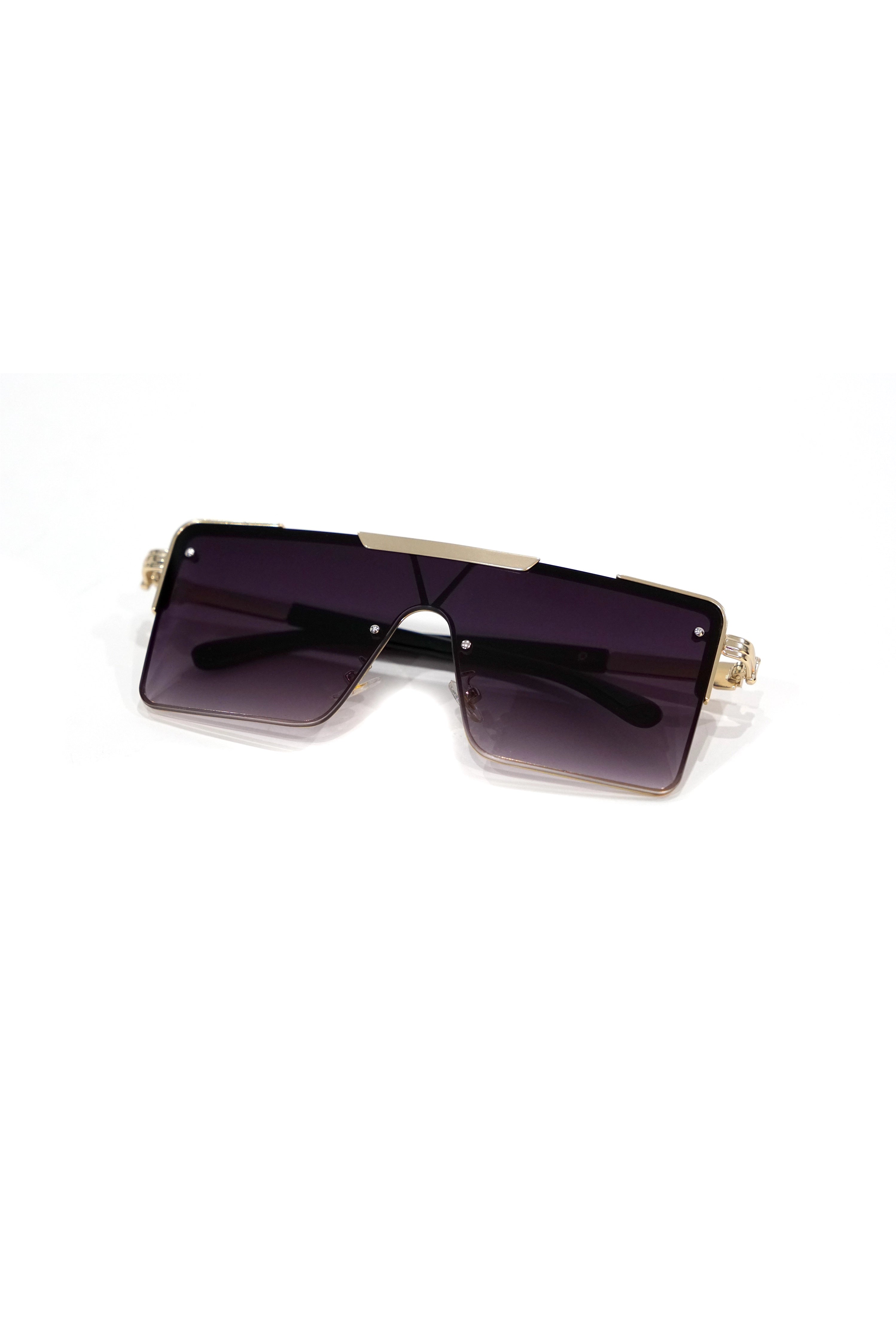 SUNGLASSES BLACK&GOLD PLAIN-نظارات شمسية سوداء وذهبي
