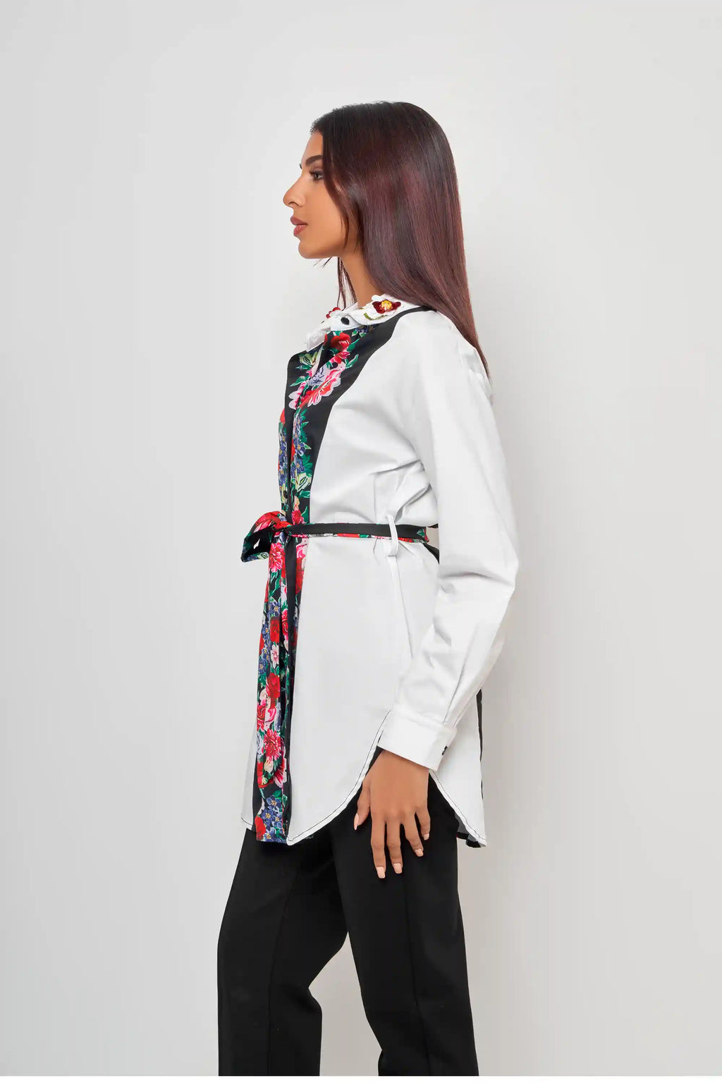 happy holiday-   shirt  flow mid-long sleeve printed- قميص منسدل مع القوام متوسط الطول اكمام طويله مطبوع