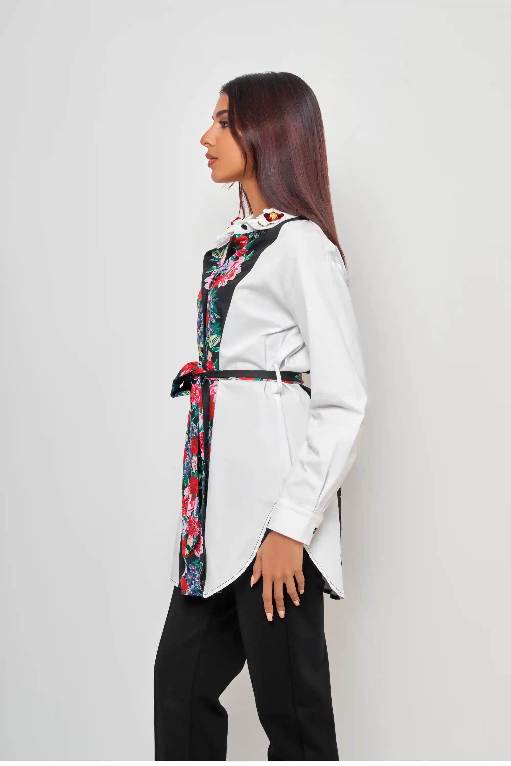 happy holiday-   shirt  flow mid-long sleeve printed- قميص منسدل مع القوام متوسط الطول اكمام طويله مطبوع