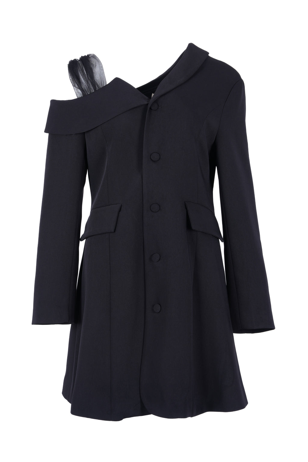 cyber time - dress flow mid off shoulder plain - فستان متناسق متوسط الطول اكمام مفتوحه من الكتف ساده