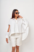 blue sky-   shirt  flow mid-long sleeve printed- قميص منسدل مع القوام متوسط الطول ساده مطبوع