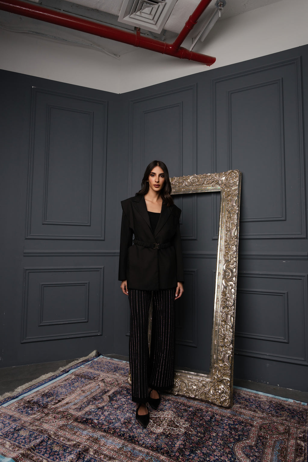 Waist-Tied Vest fit blazer long sleeve plain جاكيت متناسق كم طويل سادة