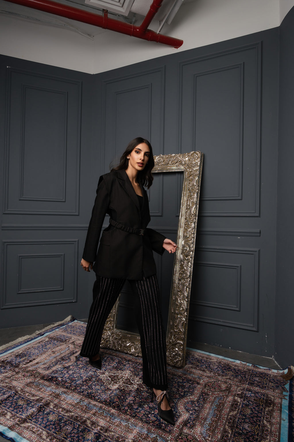 Waist-Tied Vest fit blazer long sleeve plain جاكيت متناسق كم طويل سادة