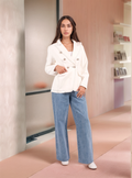 White Shawl FIT BLAZER LONG SLEEVE PLAINجاكيت متناسق كم طويل سادة