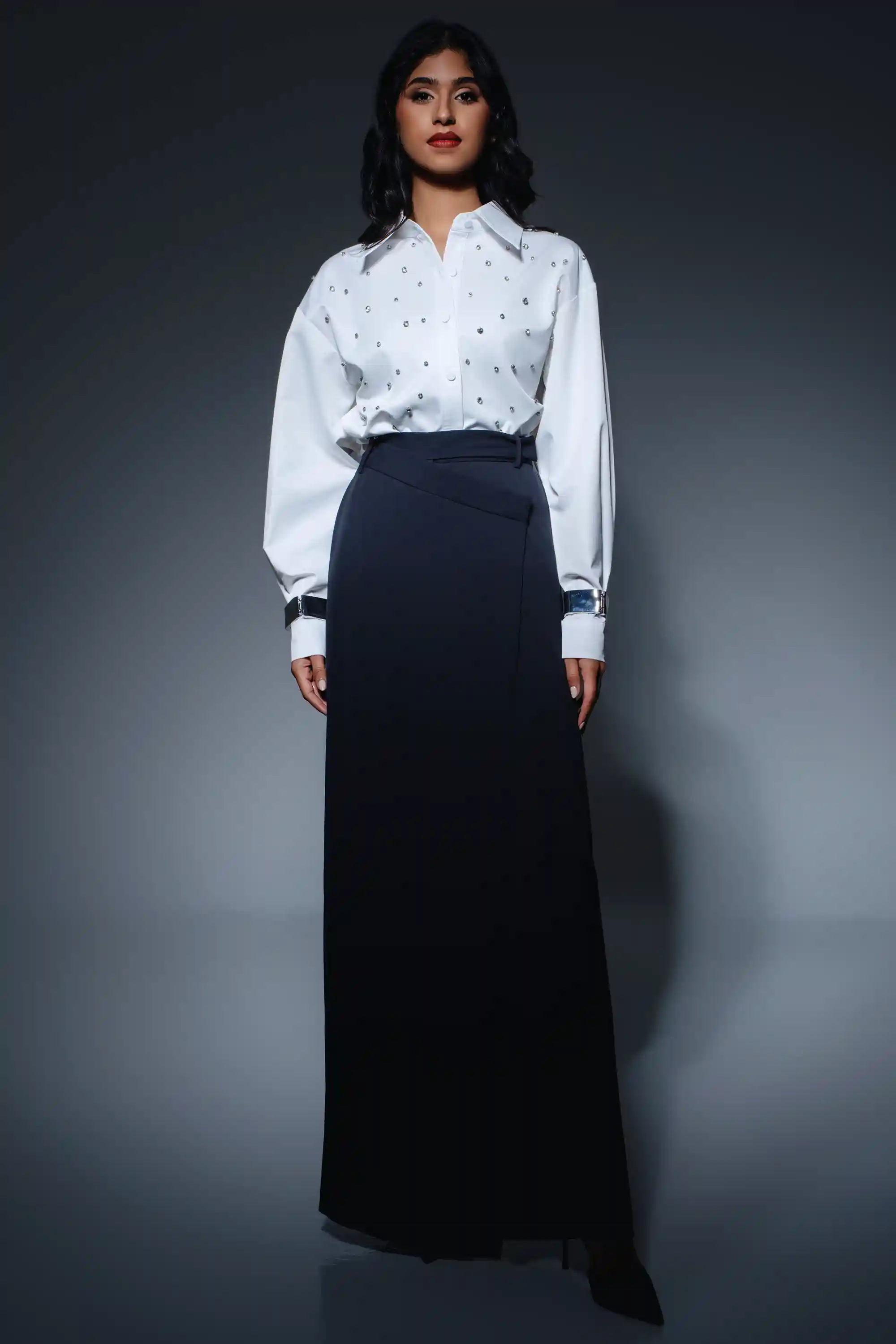 Shinning Glamour fit shirt long sleeve plain قميص متناسق كم طويل سادة