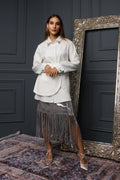 White Veil mid flow shirt long sleeve plain قميص فضفاض متوسط الطول كم طويل سادة