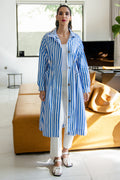 Blue Stripe Coat fit coat half sleeve stripe معطف متناسق كم طويل مخطط