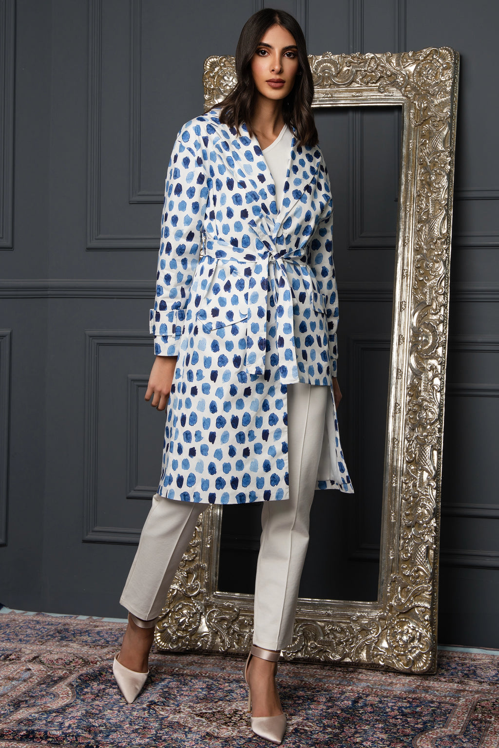 Dots of blue mid fit jacket long sleeve plain جاكيت متناسق متوسط الطول كم طويل سادة