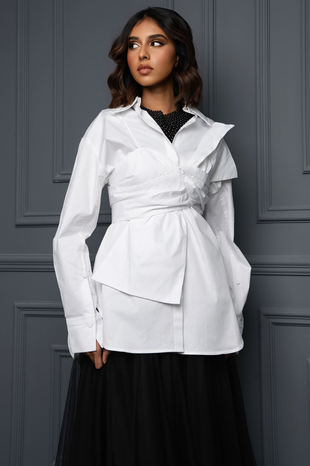 Gardenia Glamour mid shirt long sleeve plain قميص متوسط الطول كم طويل سادة