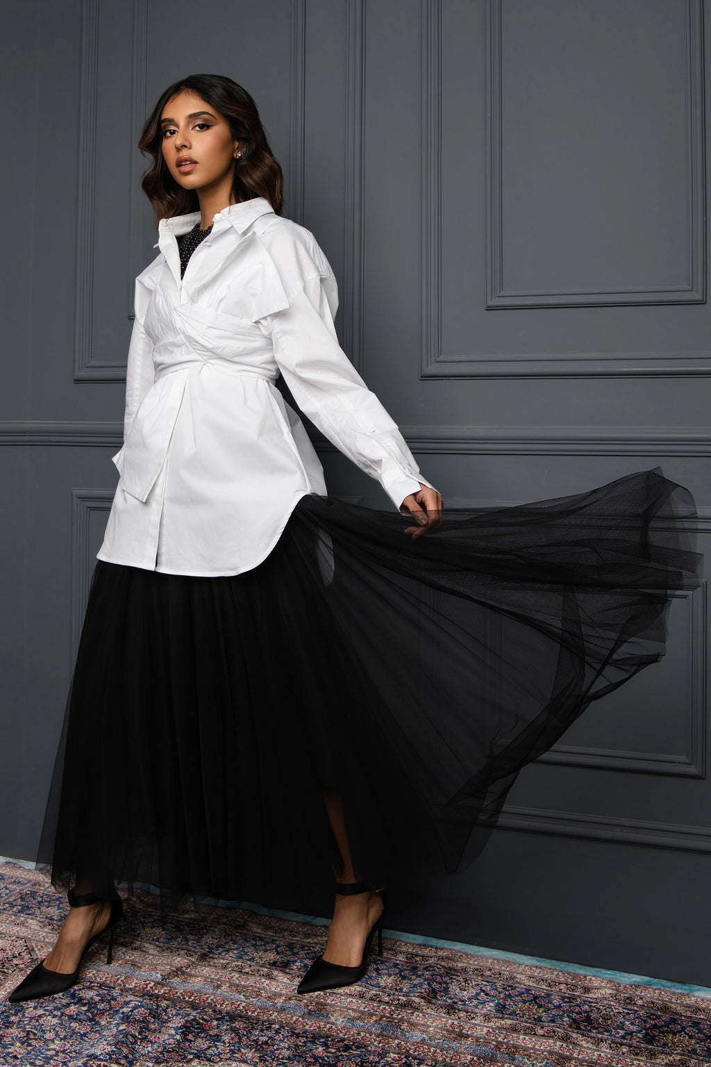 Gardenia Glamour mid shirt long sleeve plain قميص متوسط الطول كم طويل سادة