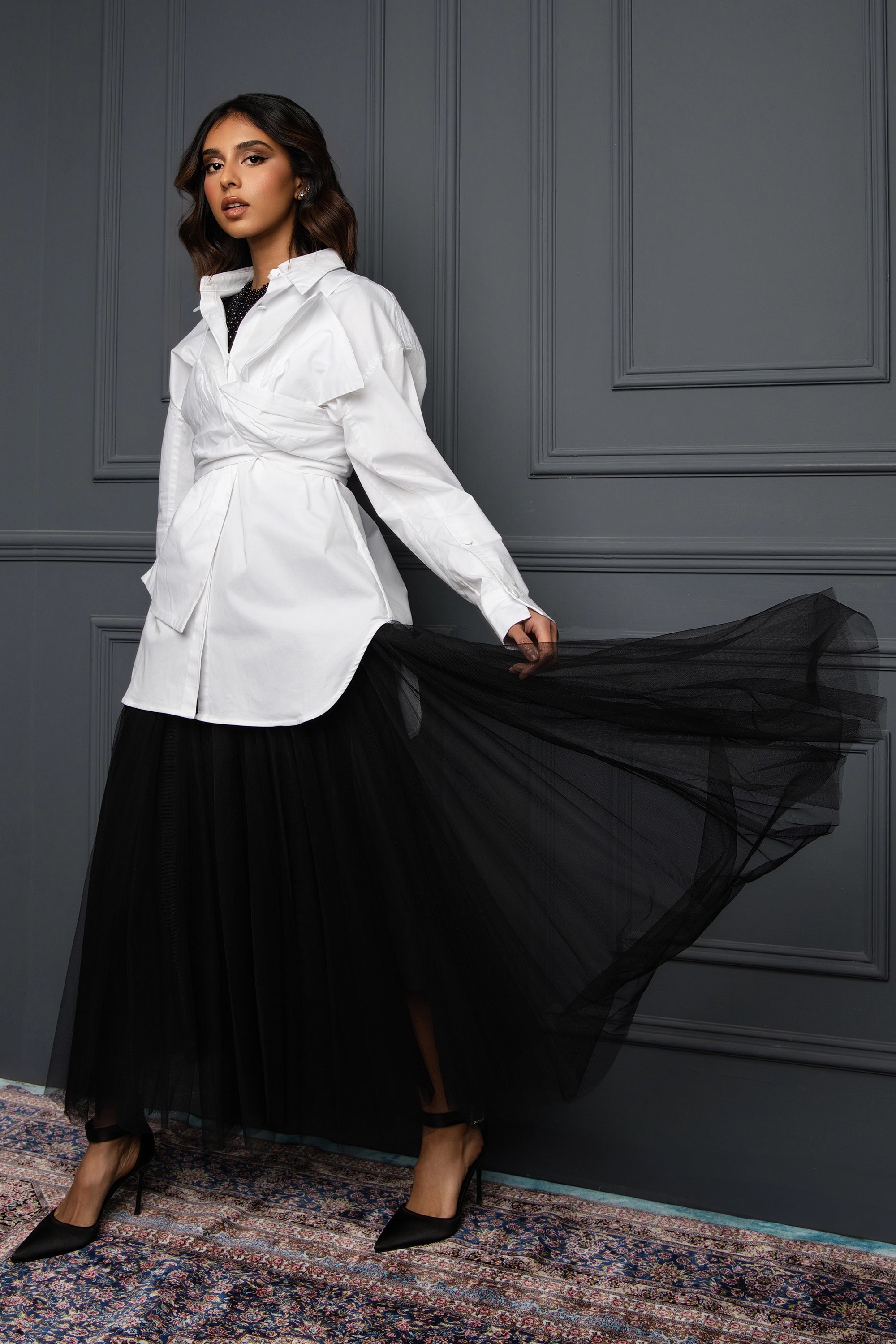 Gardenia Glamour mid shirt long sleeve plain قميص متوسط الطول كم طويل سادة