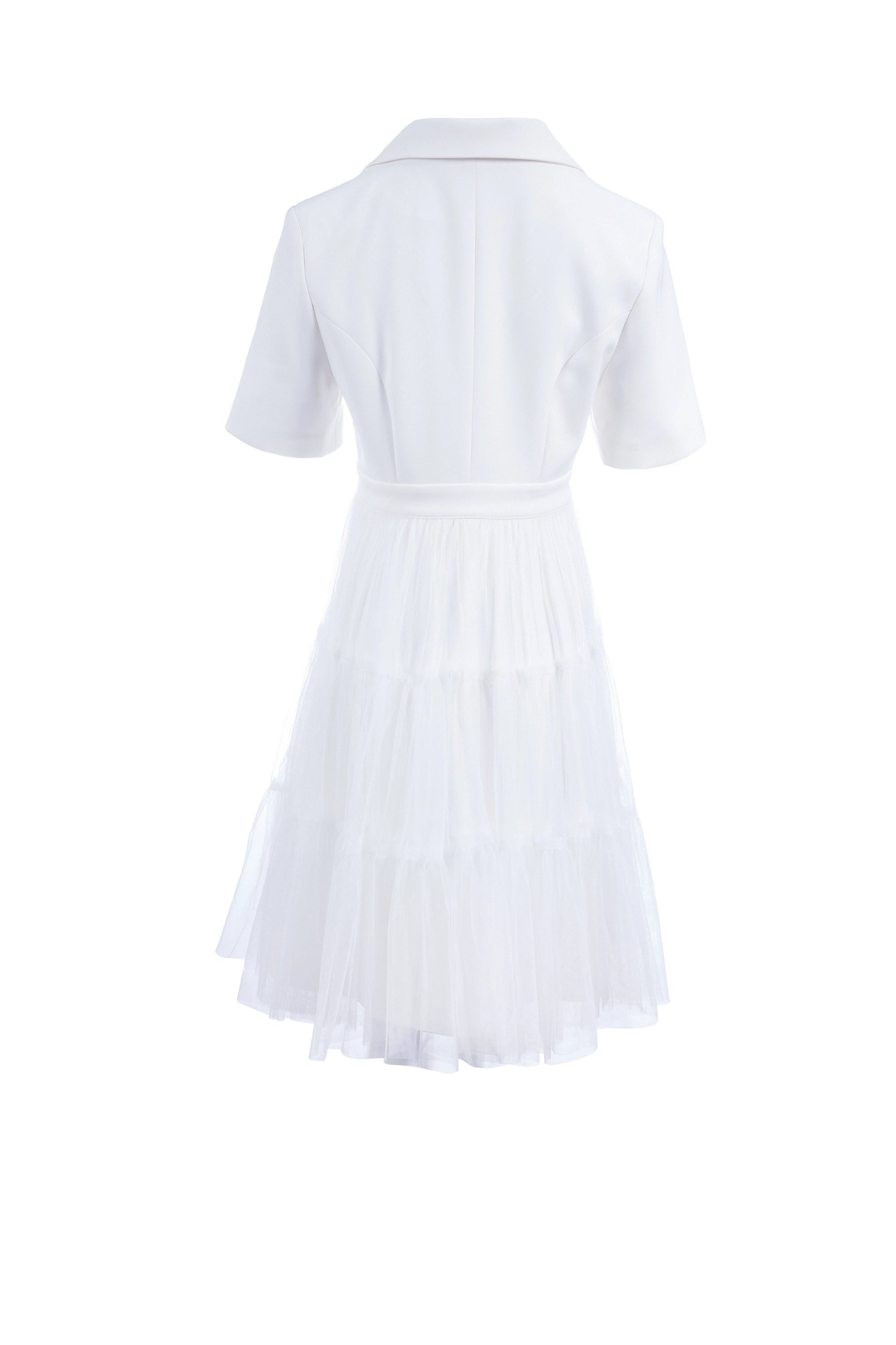 Elegance White mid fit dress half sleeve plain فستان متناسق كم قصير ساده