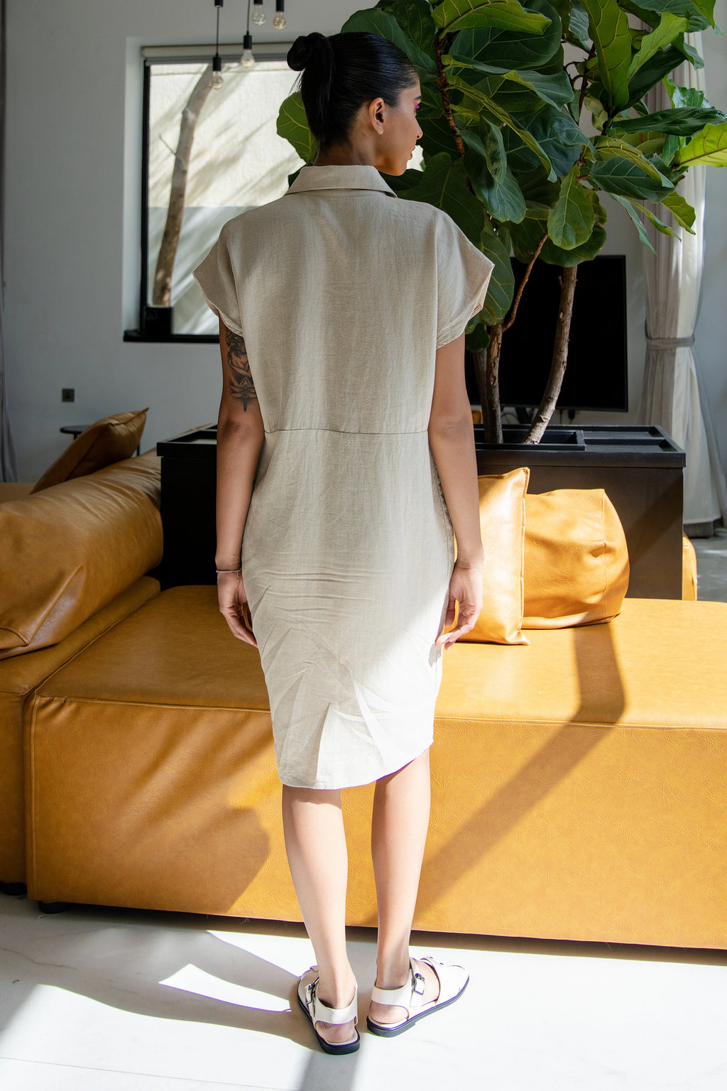 Traditional flow mini dress half sleeve plain فستان قصير فضفاض كم قصير