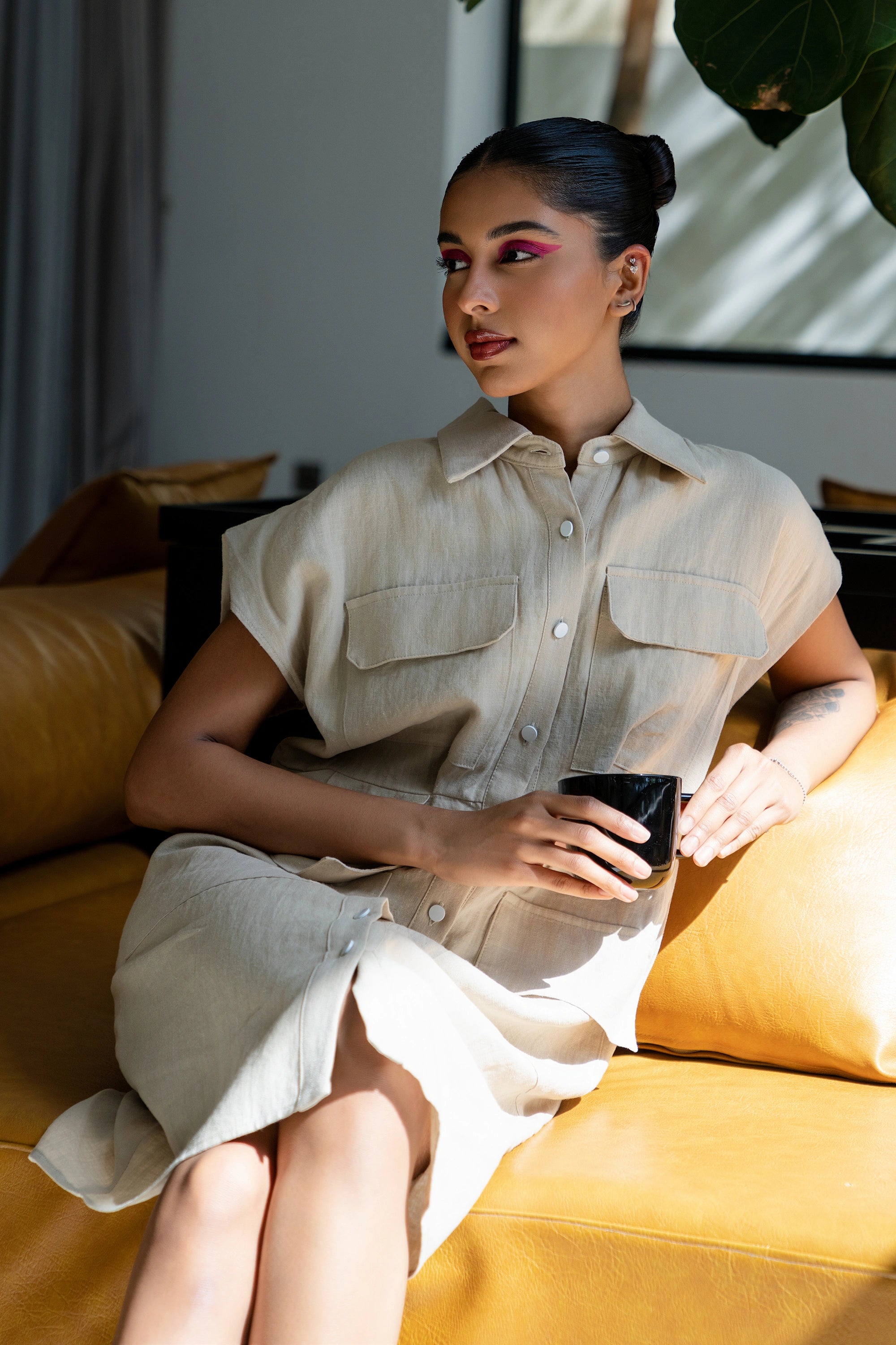 Traditional flow mini dress half sleeve plain فستان قصير فضفاض كم قصير