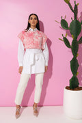 Pink Painting flow mid shirt long sleeve قميص فضفاض متوسط الطول كم طويل