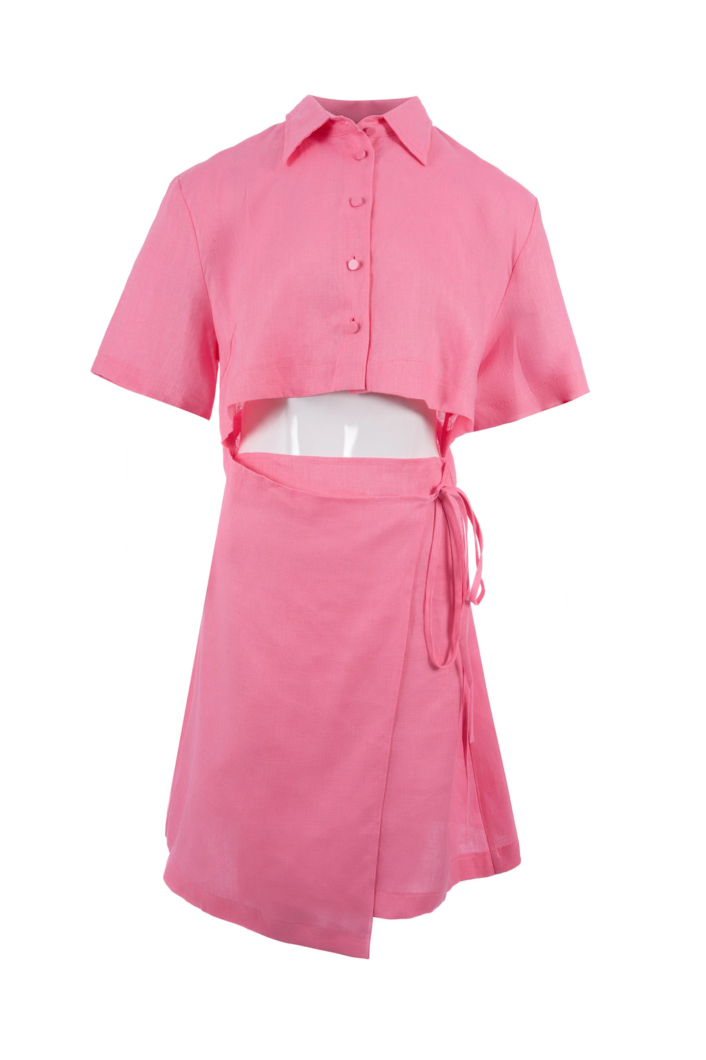 Set of Pink fit mini dress half sleeve plain فستان متناسق قصير كم قصير سادة