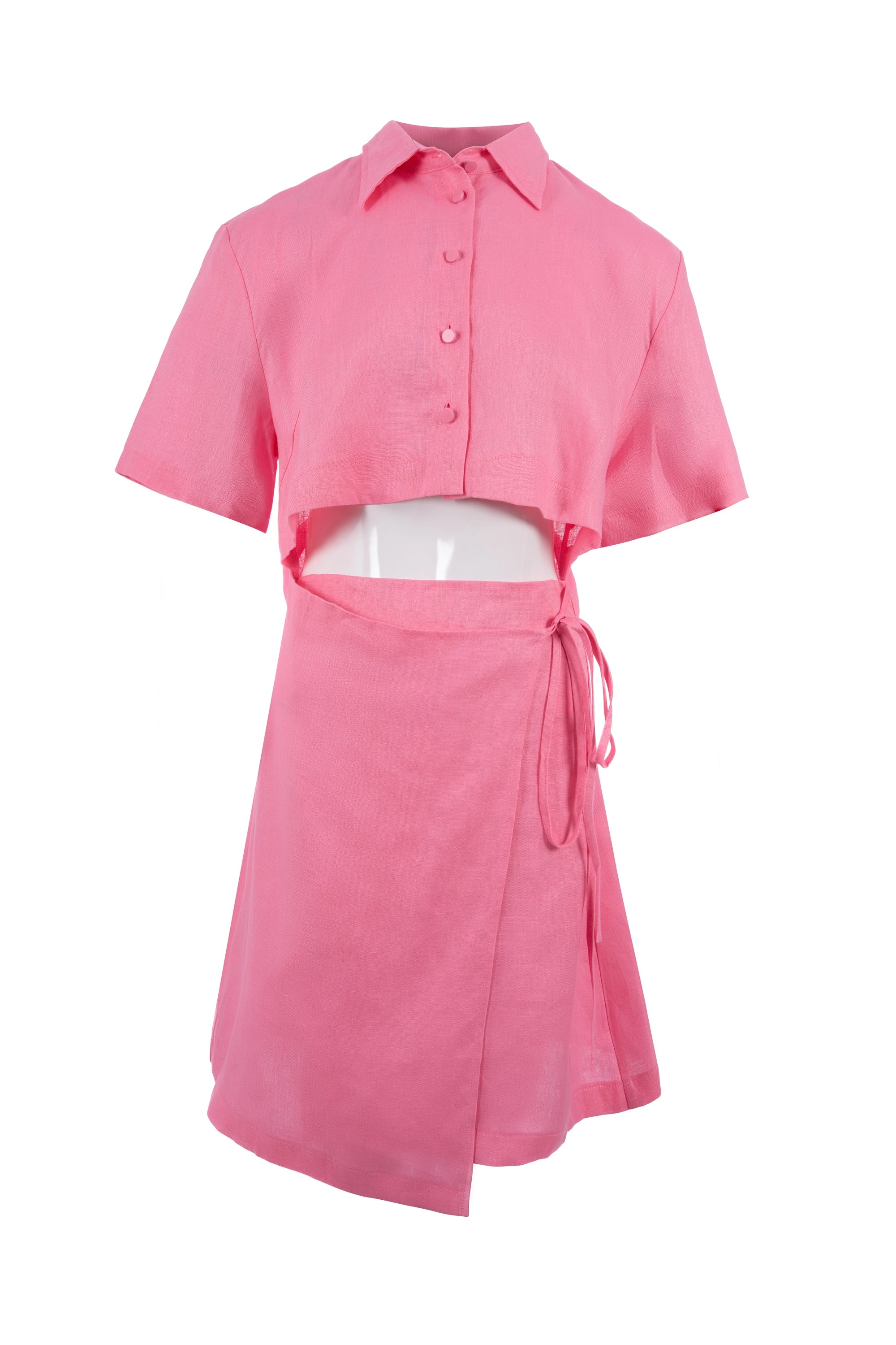 Set of Pink fit mini dress half sleeve plain فستان متناسق قصير كم قصير سادة