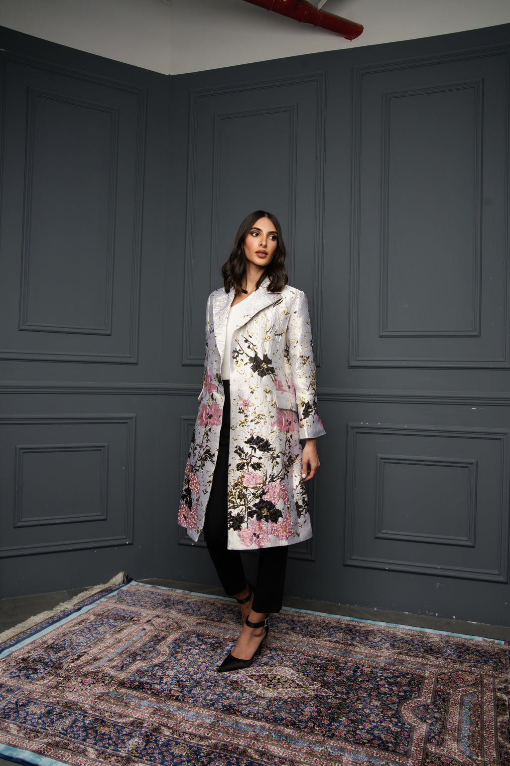 Surprise Me mid fit coat long sleeve shaded معطف متناسق متوسط الطول كم طويل بنمط مشجر