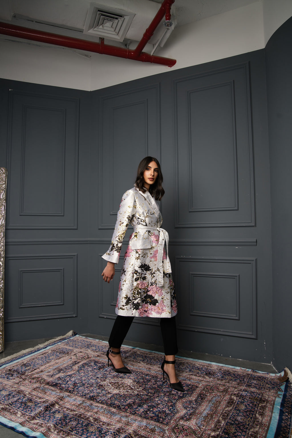Surprise Me mid fit coat long sleeve shaded معطف متناسق متوسط الطول كم طويل بنمط مشجر