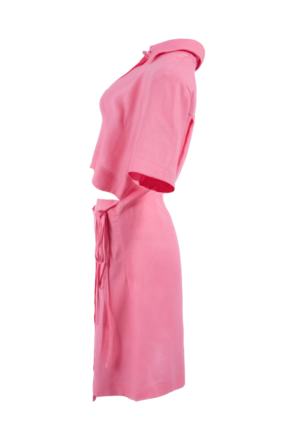 Set of Pink fit mini dress half sleeve plain فستان متناسق قصير كم قصير سادة