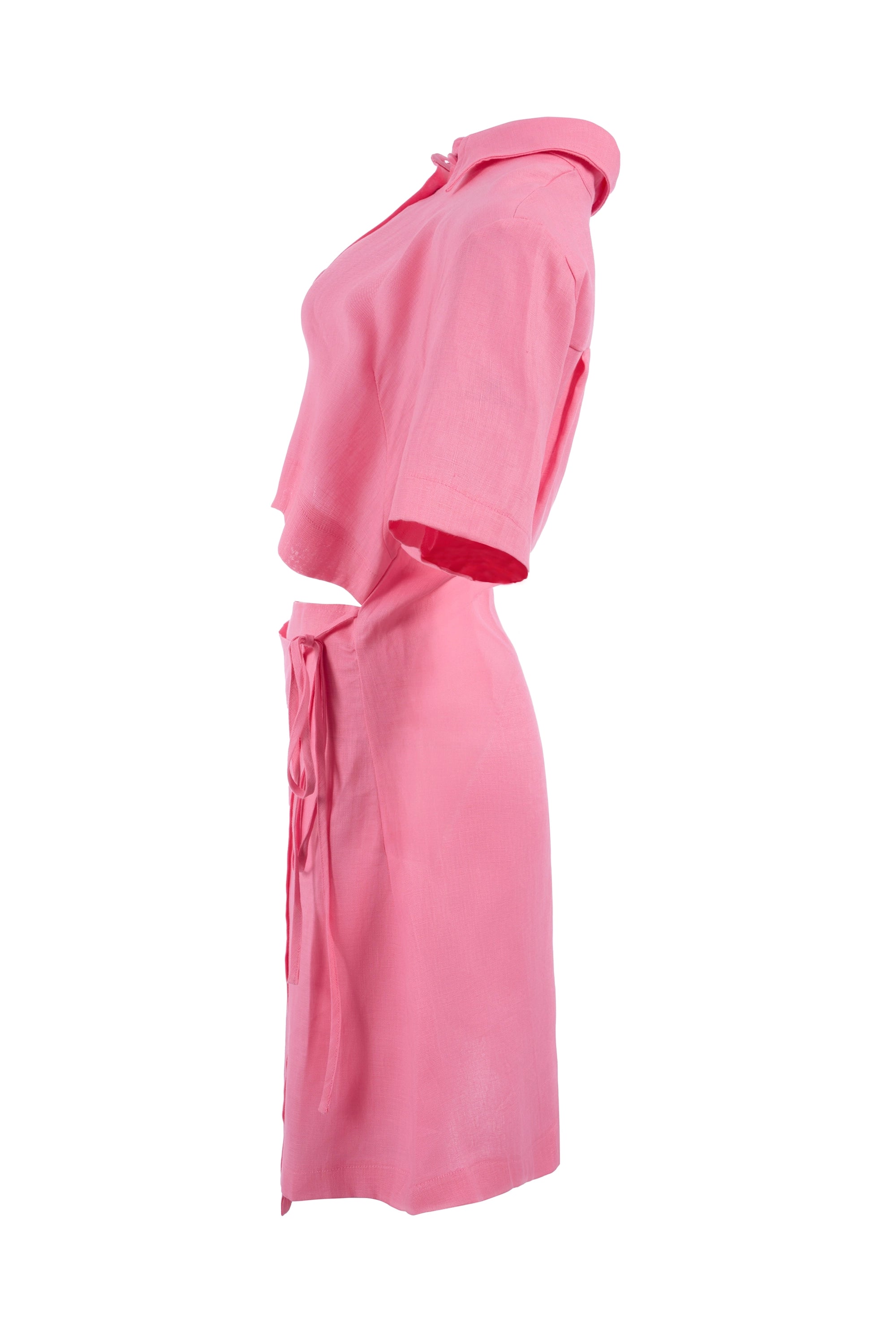 Set of Pink fit mini dress half sleeve plain فستان متناسق قصير كم قصير سادة