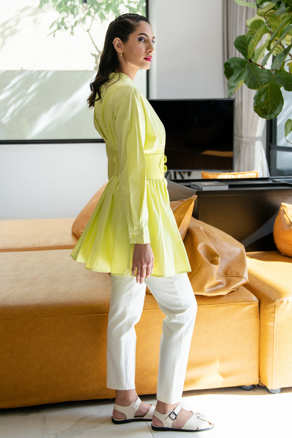 Neon Glow mid fit dress log sleeve plain فستان متناسق كم طويل ساده
