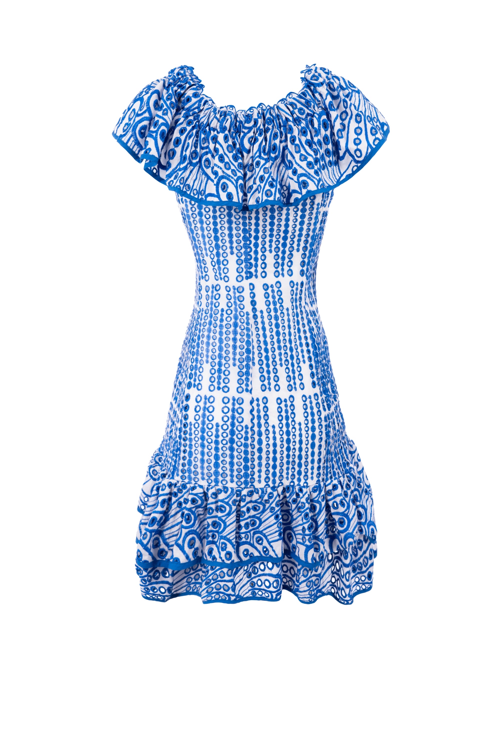 Blue Butterfly dress flow midi short sleeve shadedفستان واسع متوسط الطول بدون اكمام