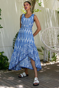 Blue Lagoon dress flow maxi sleeveless shadedتدفق اللباس ماكسي بلا أكمام مظللة