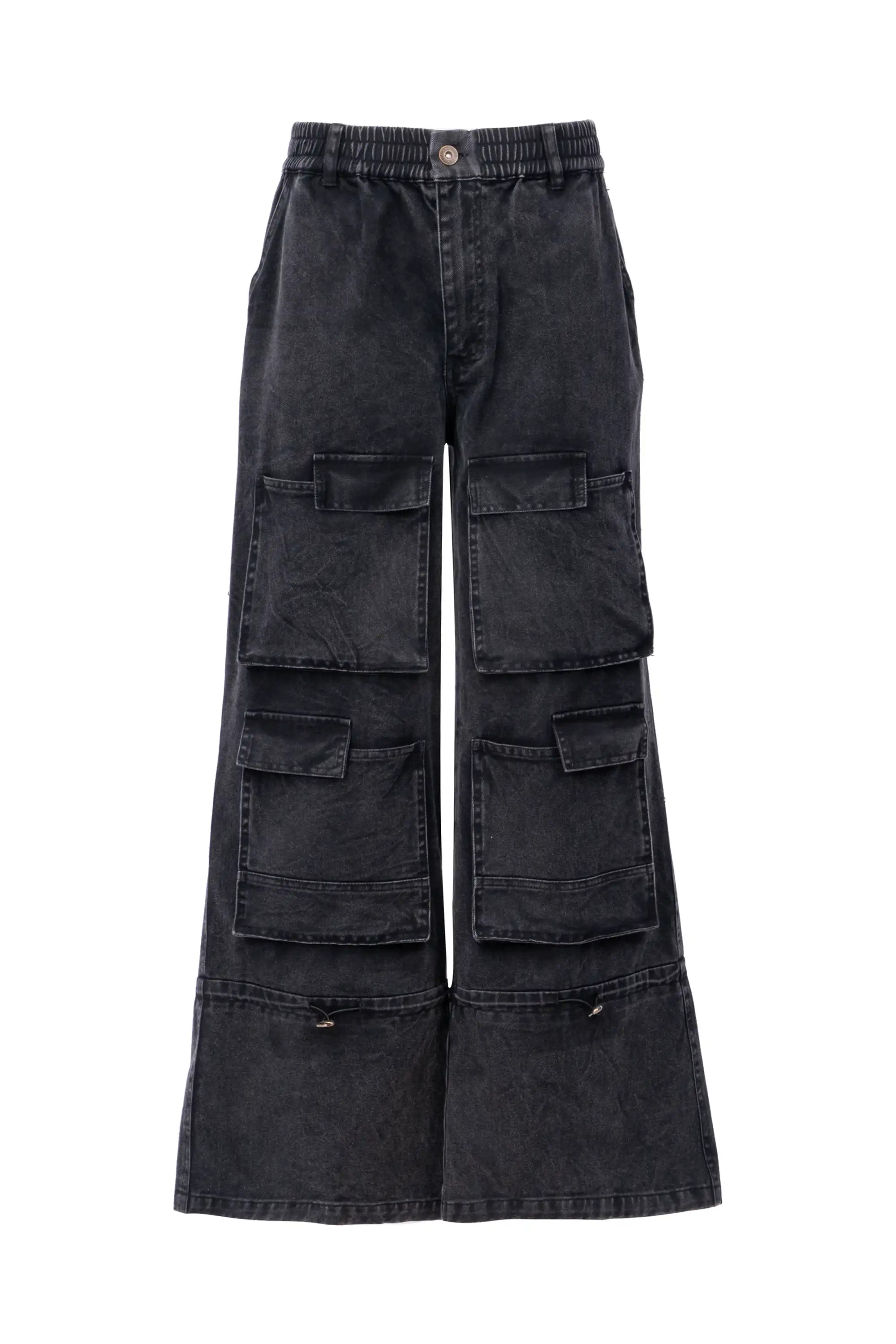 Washed black utility cargo pants بنطال كارغو أسود مغسول متعدد الاستخدامات