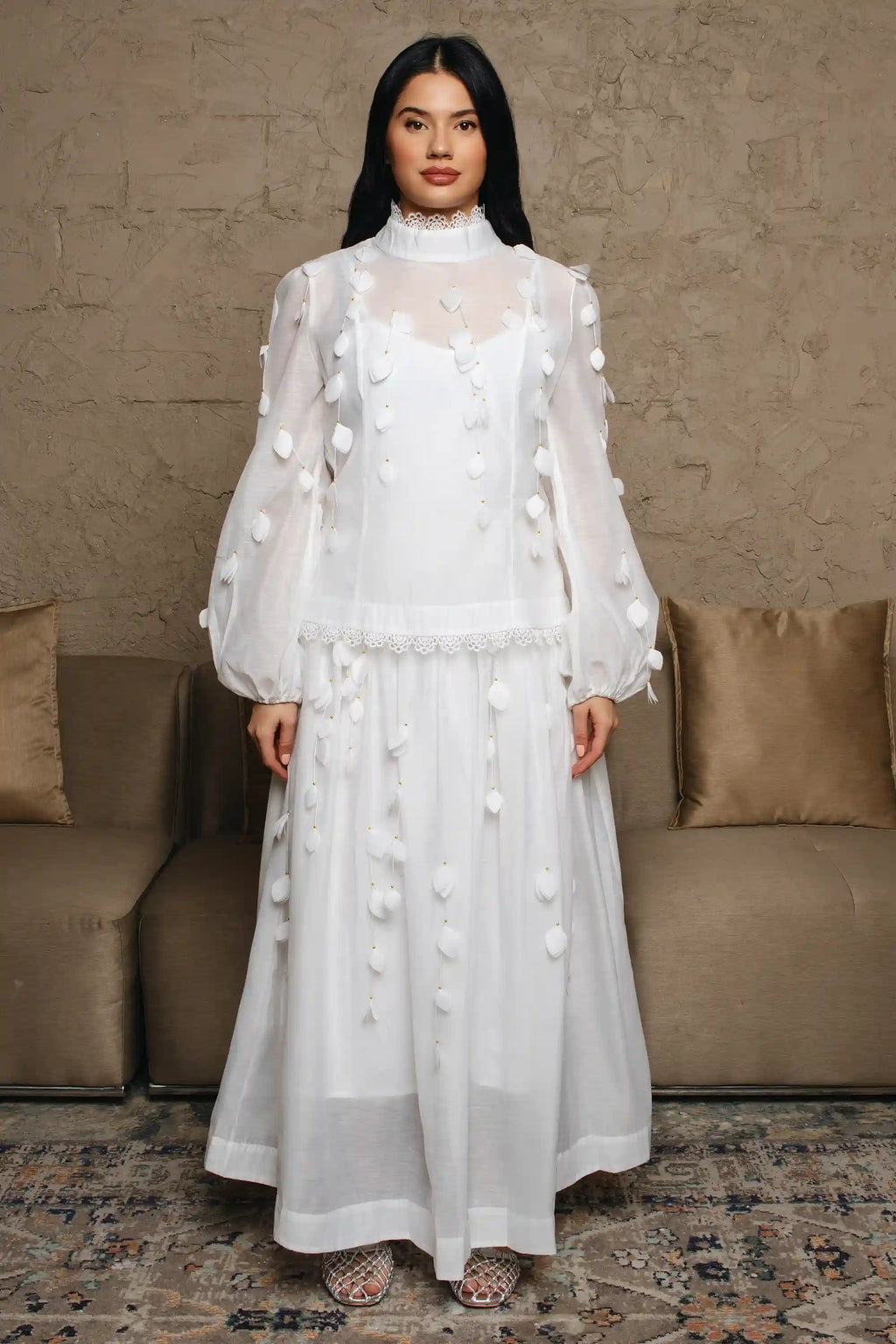 choice twice 	long sleeve mid length aline fit cord - تصميم متوسط وخصر مزموم الطول مع اكمام