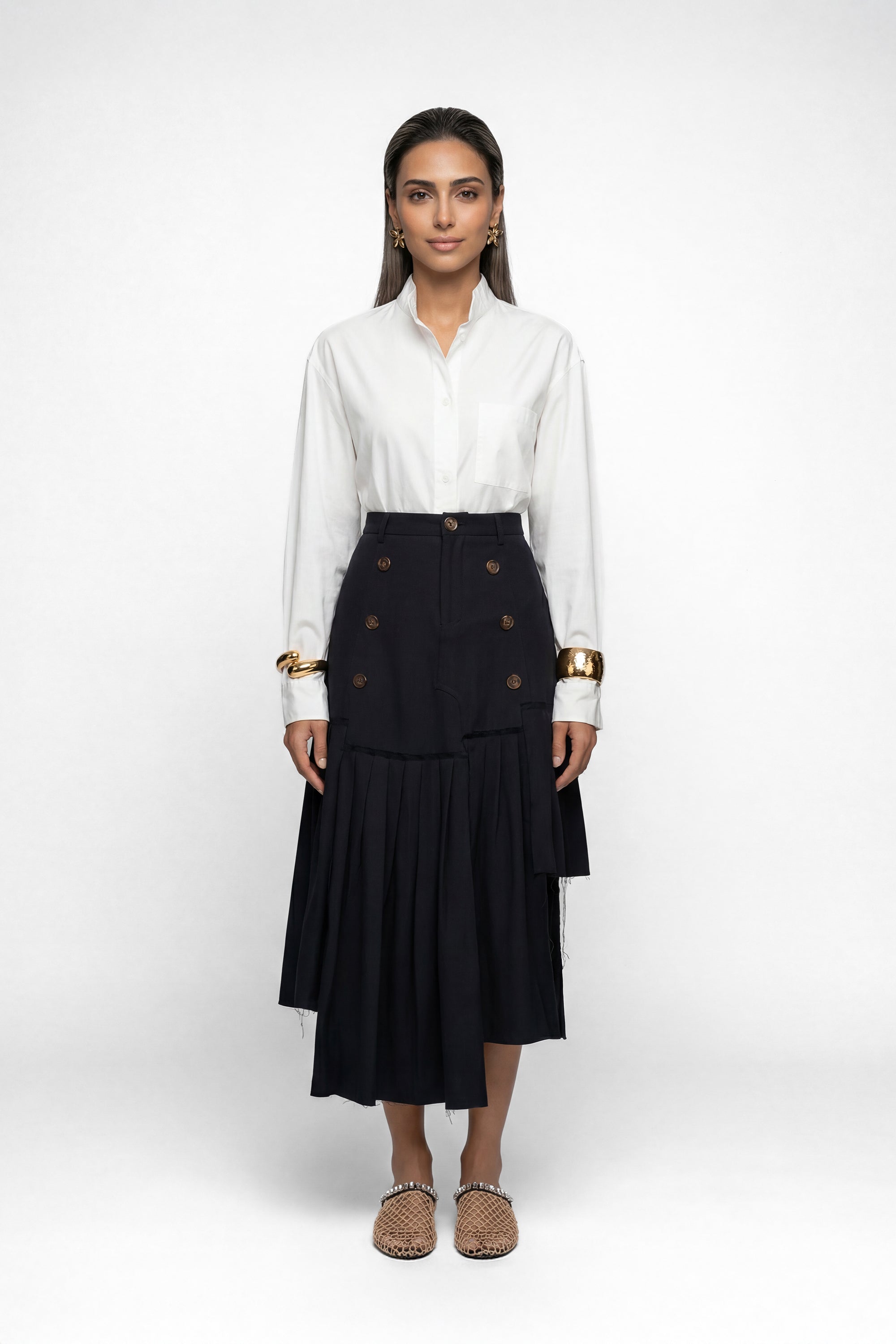 OFFSET MIDI SKIRT تنورة ميدي غير متماثلة
