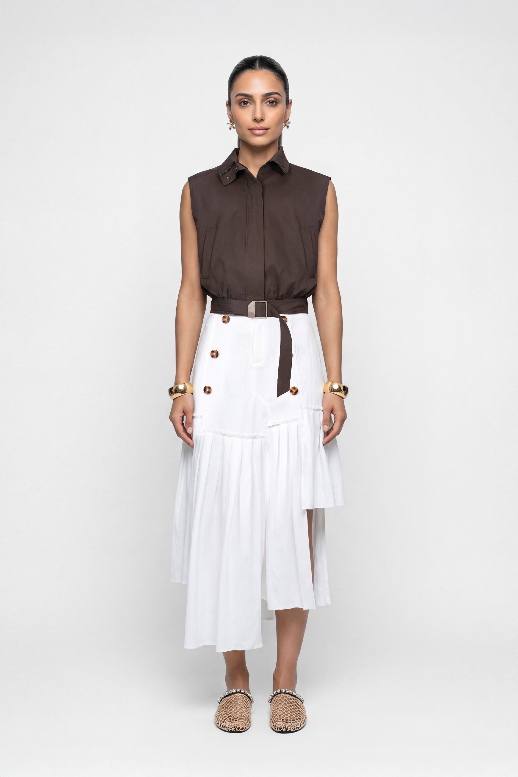 OFFSET MIDI SKIRT تنورة ميدي غير متماثلة