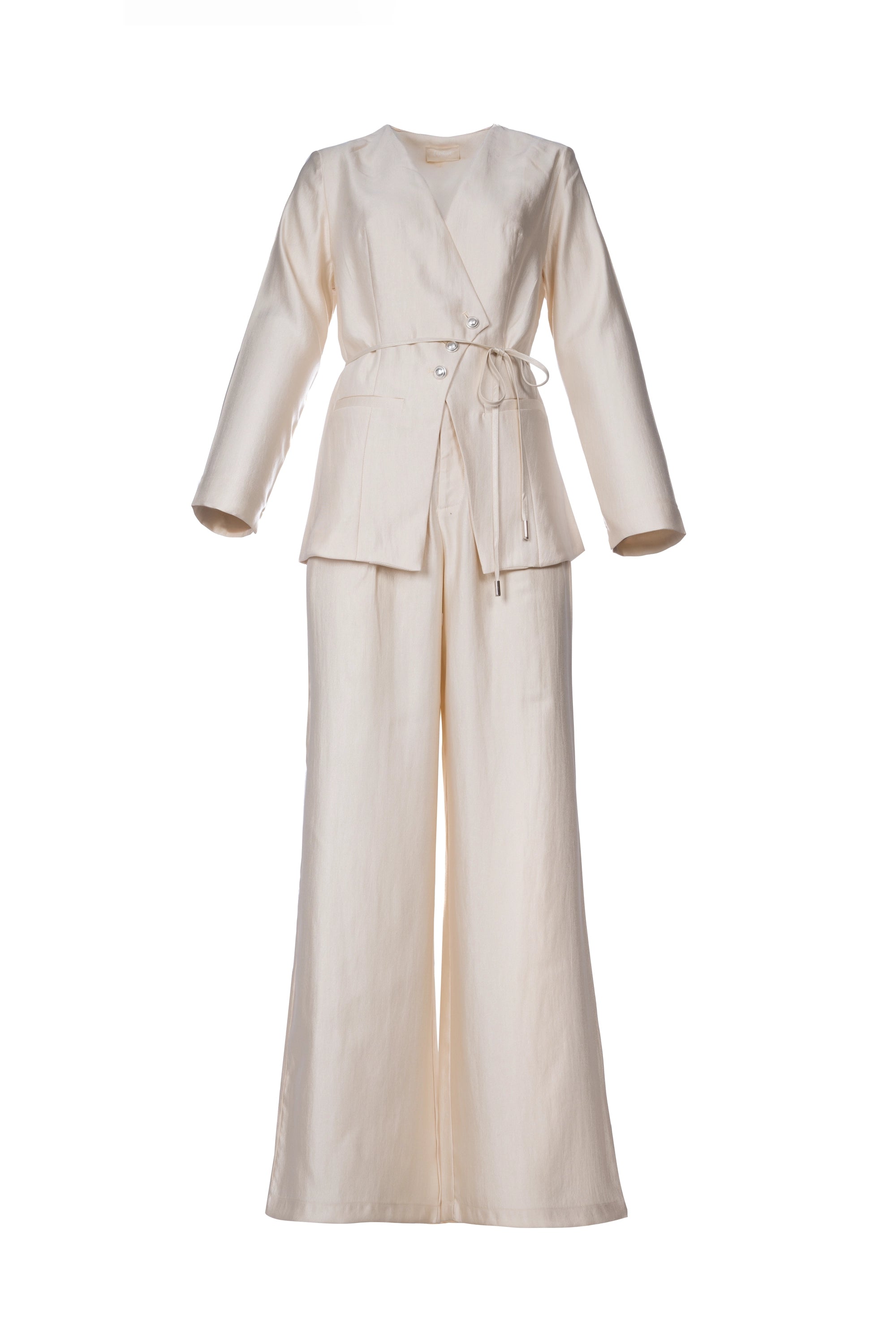 REGALIA CO-ORD SET : واسع الساقين. خصر مرتفع. إغلاق بسحاب