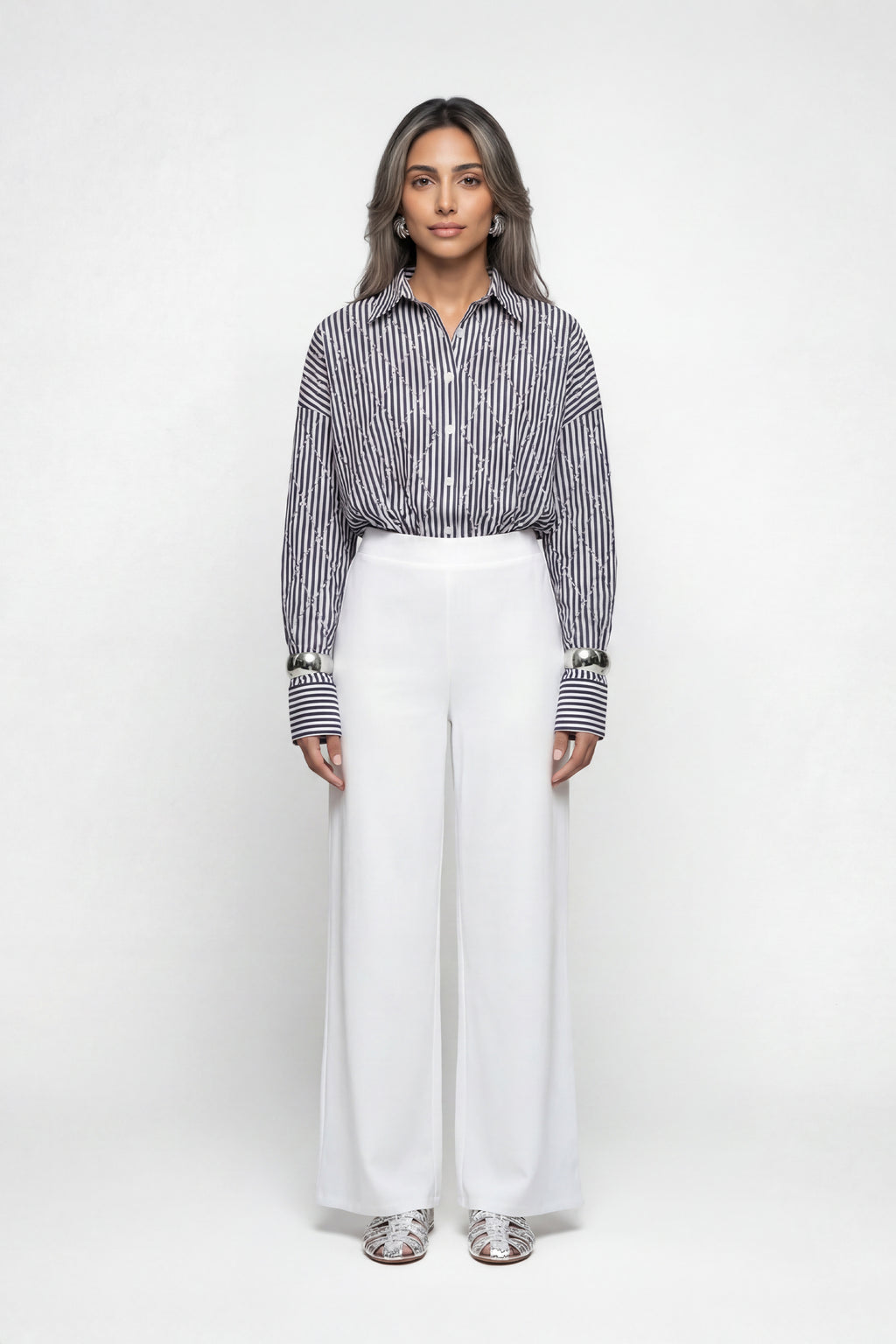 LUMINOUS STRIPED SHIRT قميص مخطط لامع
