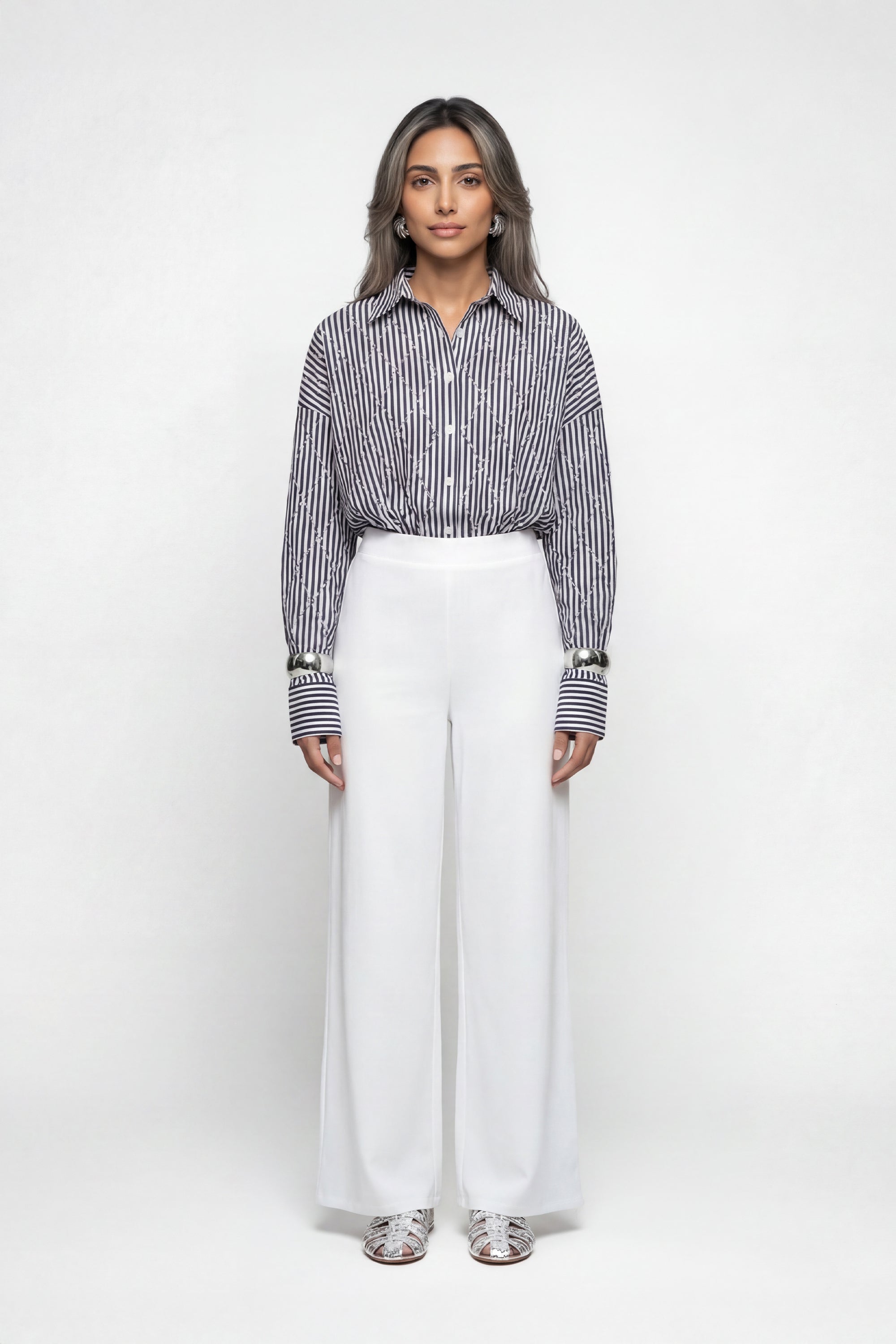 LUMINOUS STRIPED SHIRT قميص مخطط لامع