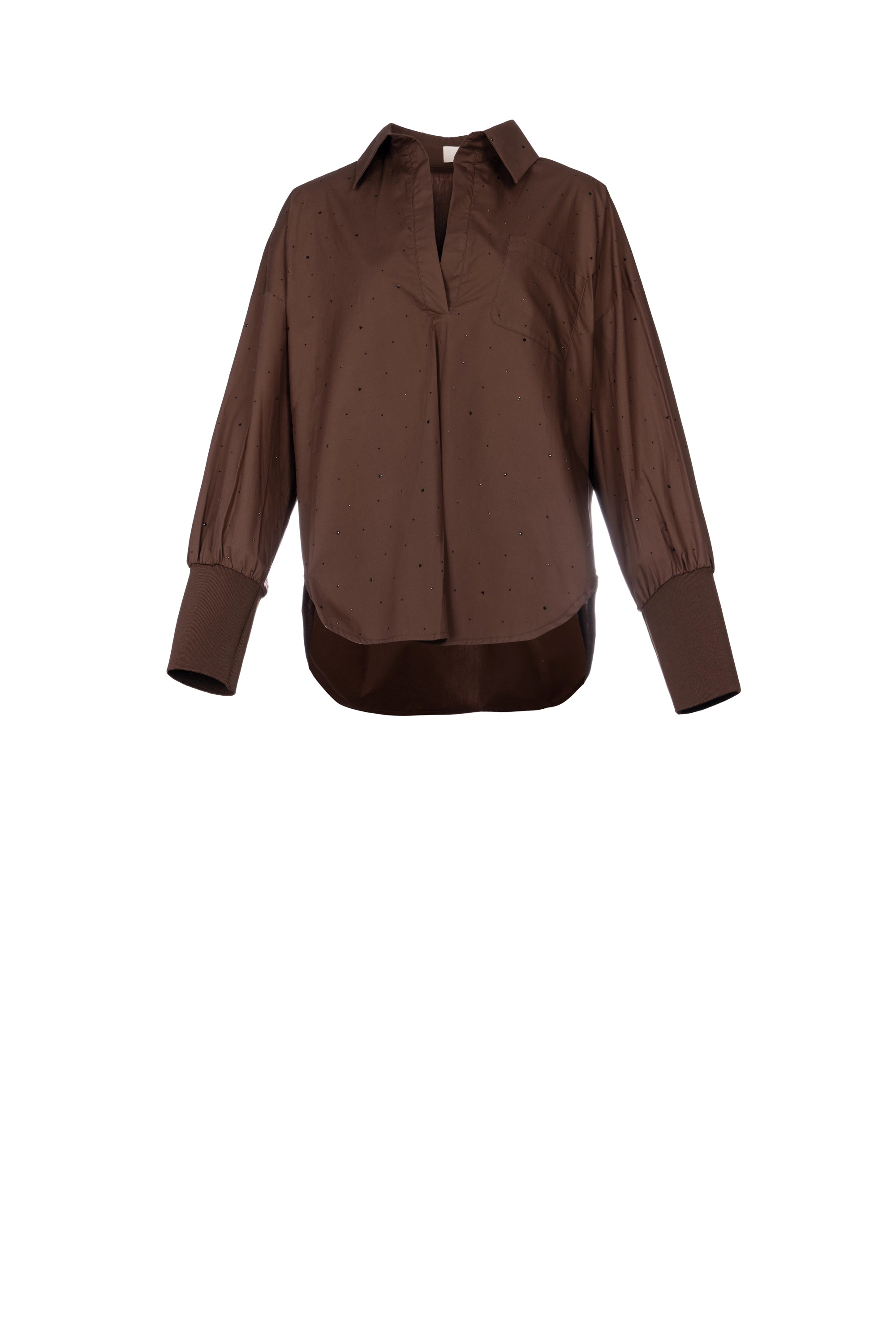 RITZ SHIRT قميص بطول عادي    أكمام طويلة باساور مضلعة فنحة العنق حجر الراين في كل مكان