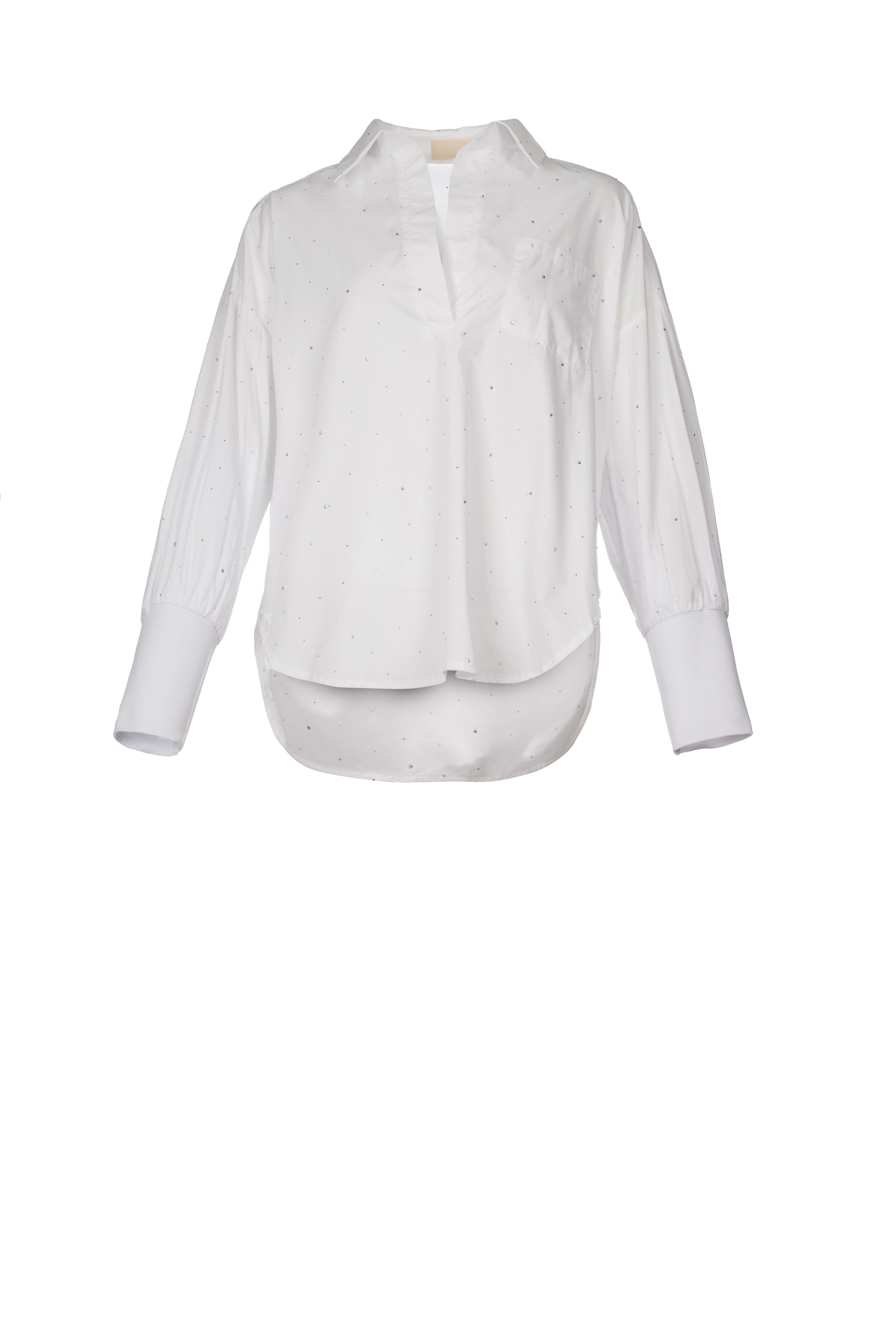 RITZ SHIRT قميص بطول عادي    أكمام طويلة باساور مضلعة فنحة العنق حجر الراين في كل مكان