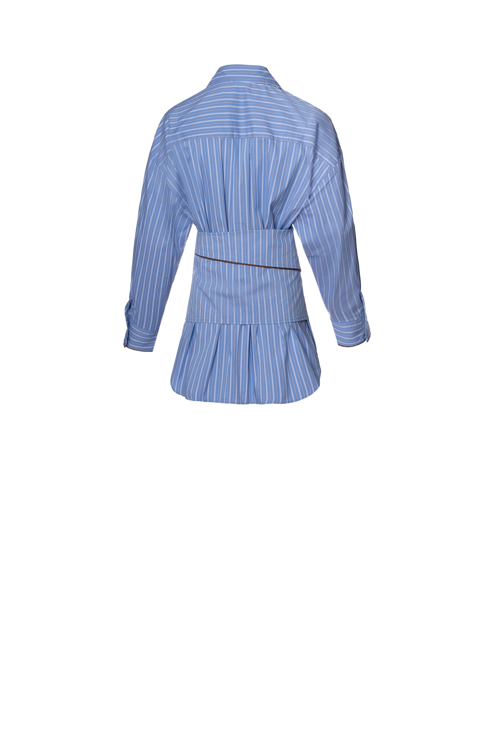 CINCH STRIPE SHIRT قميص: أكمام طويلة. طول واسع. إغلاق بأزرار. تفاصيل حواف بنية اللون. حزام: تفاصيل طيّة قابلة للطي. مزود بحلقة ربط.