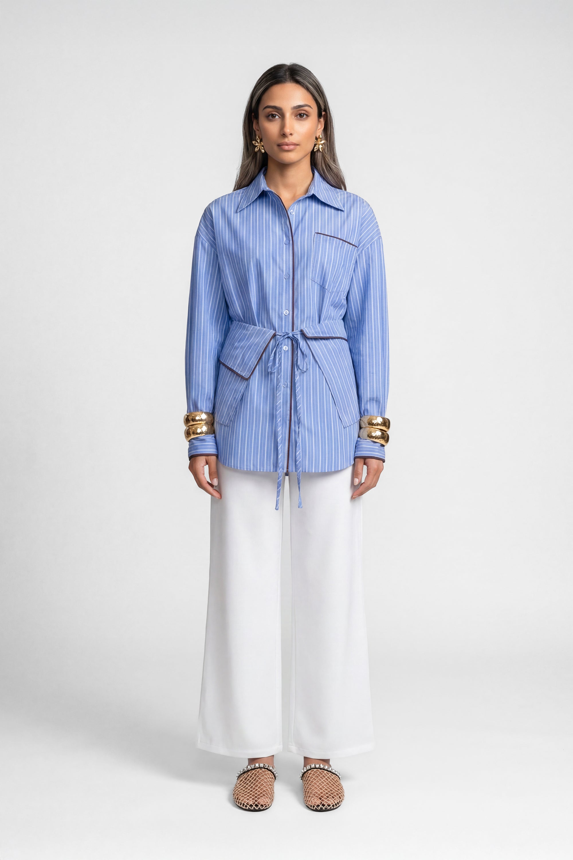 CINCH STRIPE SHIRT قميص مخطط بخصر