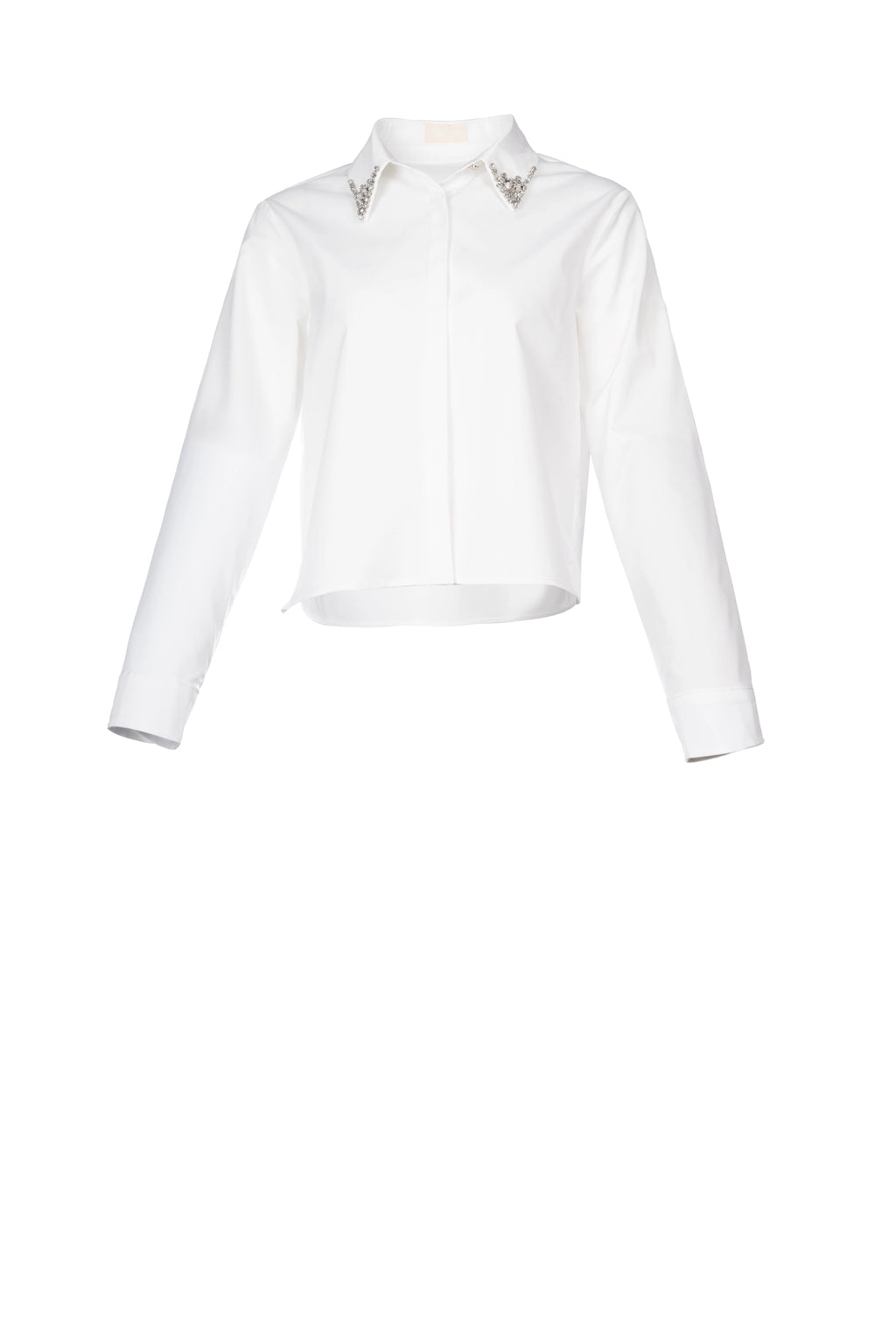 CROP GLITZ APEX SHIRT طول قصير، أكمام طويلة، حافة سفلية.