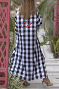 DRESS OVERSIZED LONG THREE-QUARTER SLEEVE PLAID - فستان طويل بأكمام ثلاثة أرباع