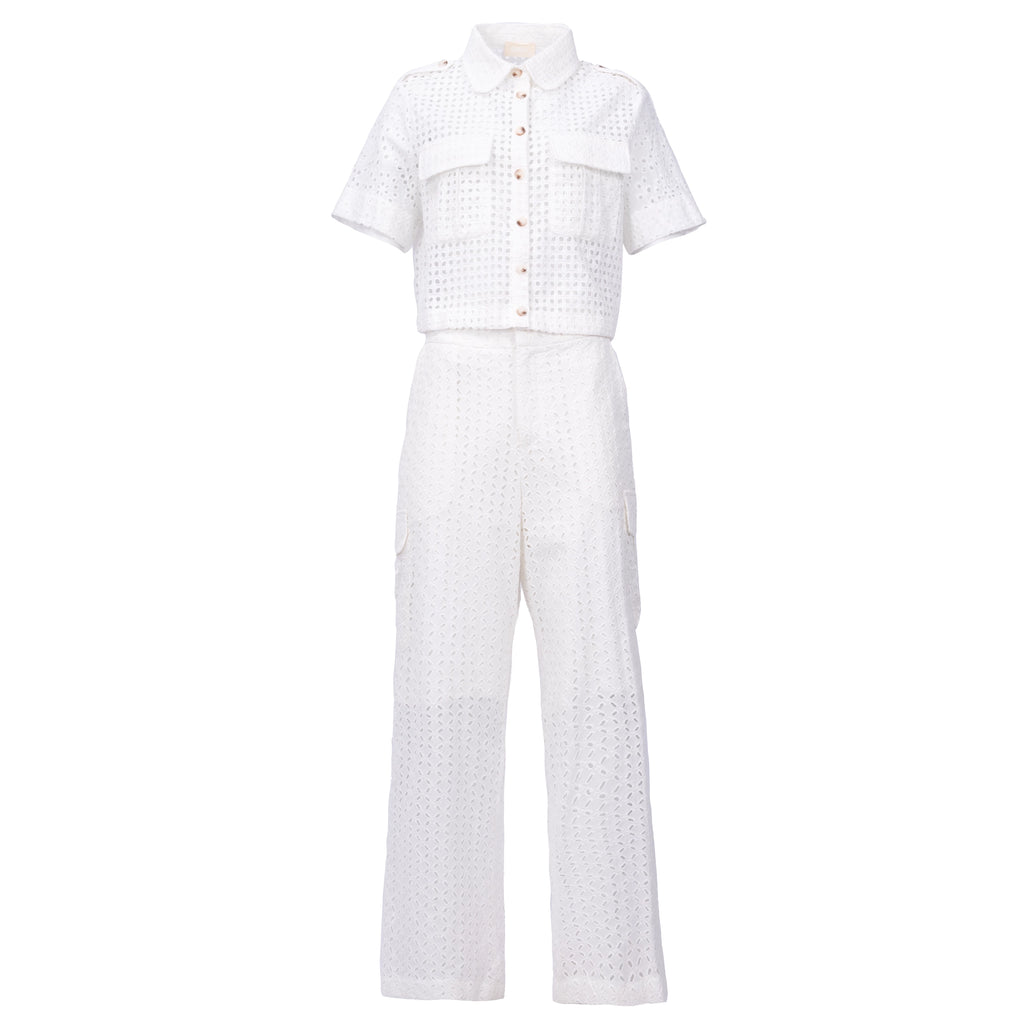 White Eyelet    قميص بأكمام قصيرة