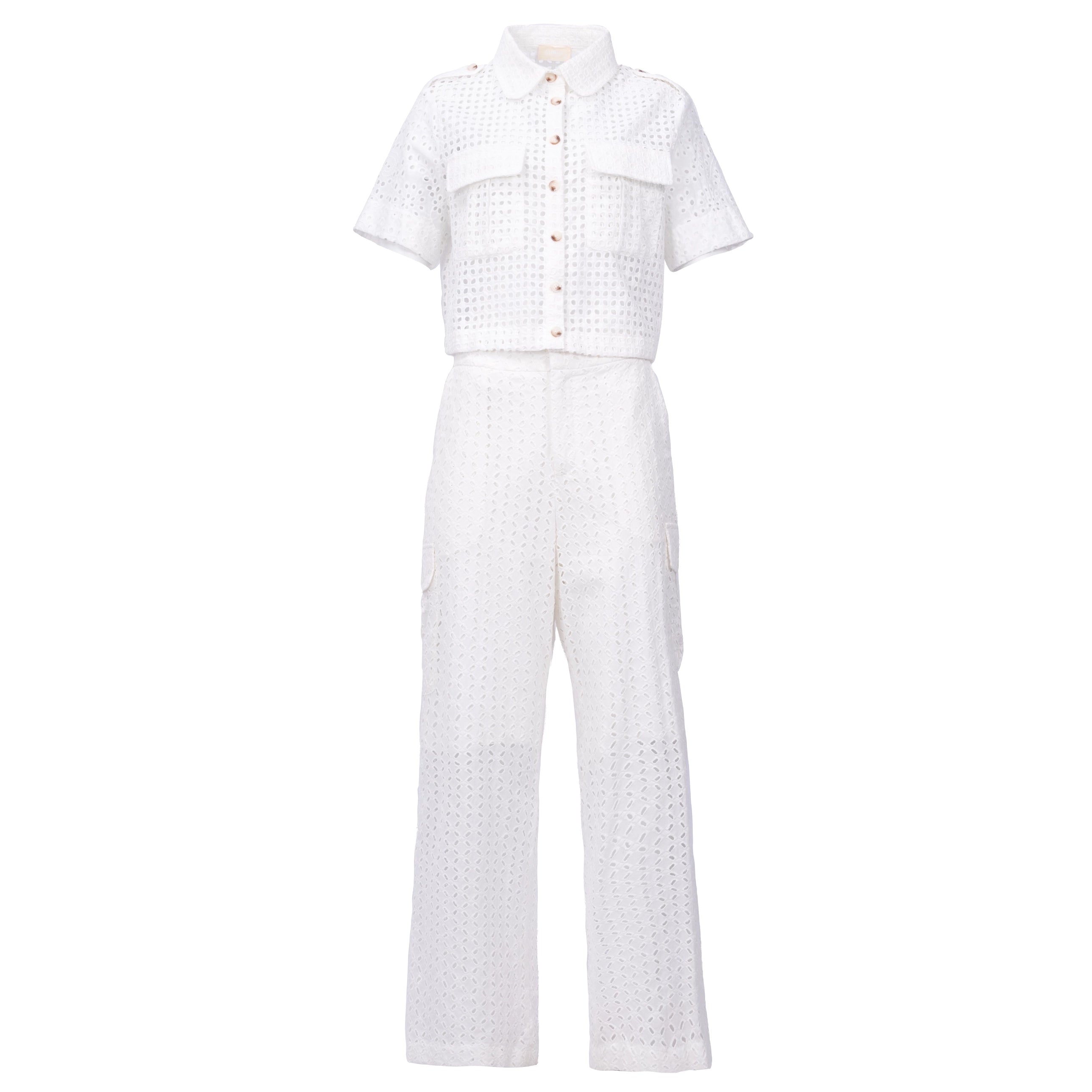 White Eyelet    قميص بأكمام قصيرة