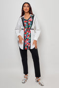 happy holiday-   shirt  flow mid-long sleeve printed- قميص منسدل مع القوام متوسط الطول اكمام طويله مطبوع