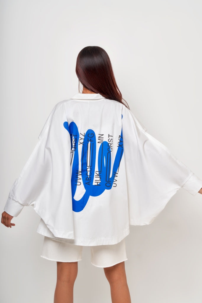 blue sky-   shirt  flow mid-long sleeve printed- قميص منسدل مع القوام متوسط الطول ساده مطبوع