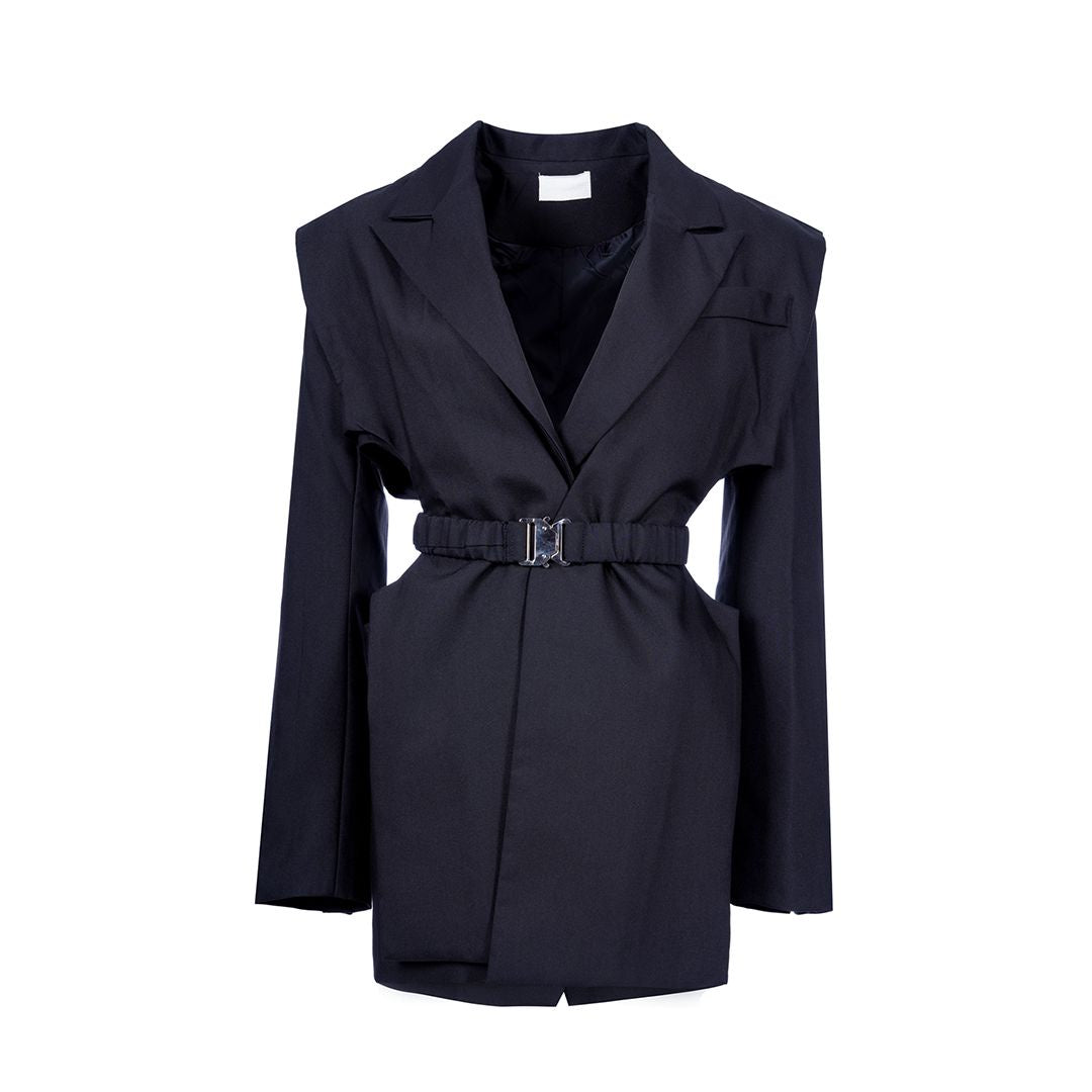 Waist-Tied Vest fit blazer long sleeve plain جاكيت متناسق كم طويل سادة