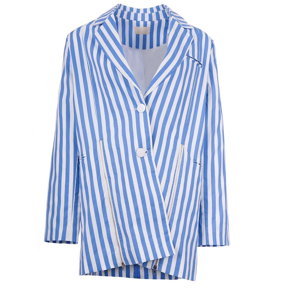 Electric Blue  جاكيت متناسق كم طويل مخطط