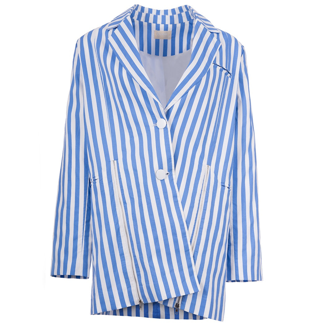 Electric Blue  جاكيت متناسق كم طويل مخطط