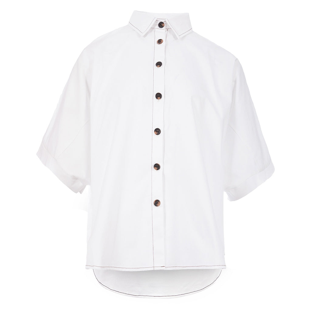 Classic White fit shirt half sleeve plain قميص متناسق كم قصير سادة